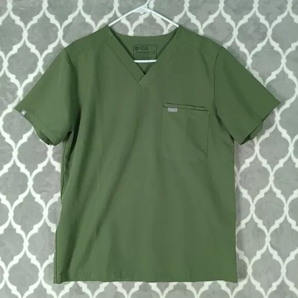 FIGS Scrub Set Men Medium Short Moss Green Leon Top Axim Cargo Pants Stretch - Picture 3 of 15